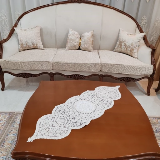 سرویس رومیزی دانتل مخمل ترک چهار تکه مدل تاج