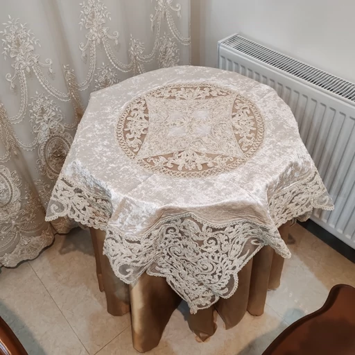 رومیزی مربع بزرگ مخمل دانتل ترک طرح آنتیک 110