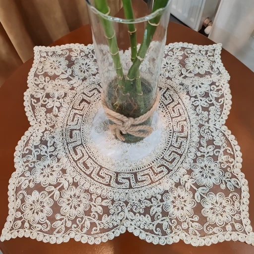 رومیزی دانتل بیضی مربع سه تکه ترک اصل طرح ورساچه
