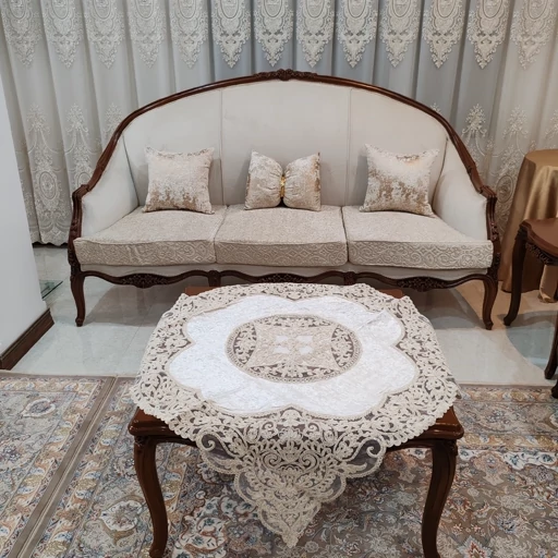 رومیزی مربع بزرگ مخمل دانتل ترک طرح آنتیک 110