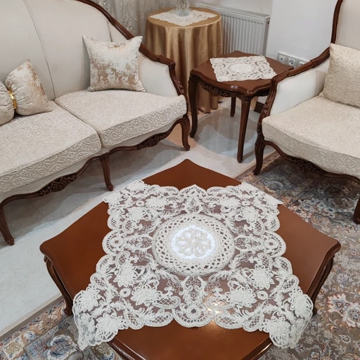 رومیزی مربع دانتل مخمل ترک سه تکه طرح آنجل