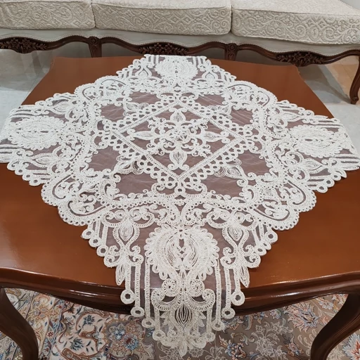 رومیزی مربع دانتل ترک اصل سه تکه طرح الگانت