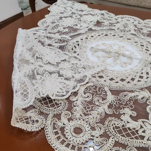 رومیزی مربع دانتل مخمل ترک سه تکه طرح آنجل