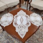 رومیزی بیضی مخمل دانتل سه تکه ترک طرح آیسل