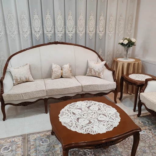 رومیزی گرد دانتل ترک سه تکه جدید طرح الگانت