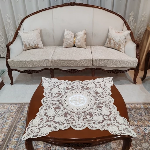 رومیزی مربع دانتل مخمل ترک سه تکه طرح آنجل