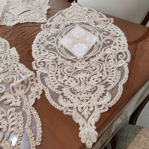 سرویس رومیزی دانتل مخمل ترک اصل پنج تکه آنتیک