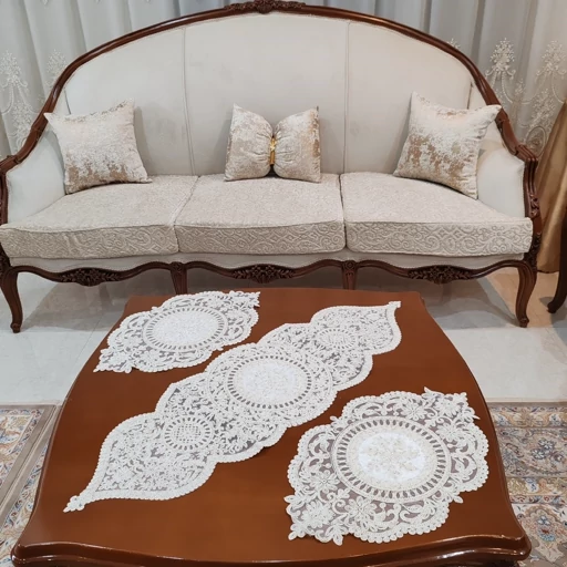 سرویس رومیزی دانتل مخمل ترک چهار تکه مدل تاج