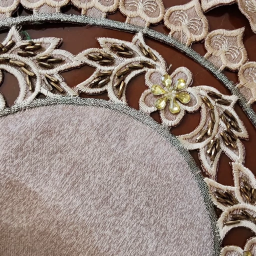 رومیزی بیضی سه تکه ساتن ملیله دوزی مدل قلب