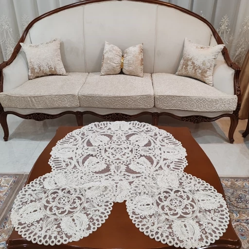 رومیزی گرد دانتل ترک سه تکه جدید طرح الگانت
