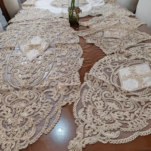 سرویس رومیزی دانتل مخمل ترک اصل پنج تکه آنتیک