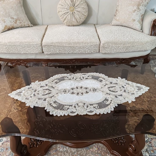 رومیزی بیضی مخمل دانتل سه تکه ترک طرح آیسل