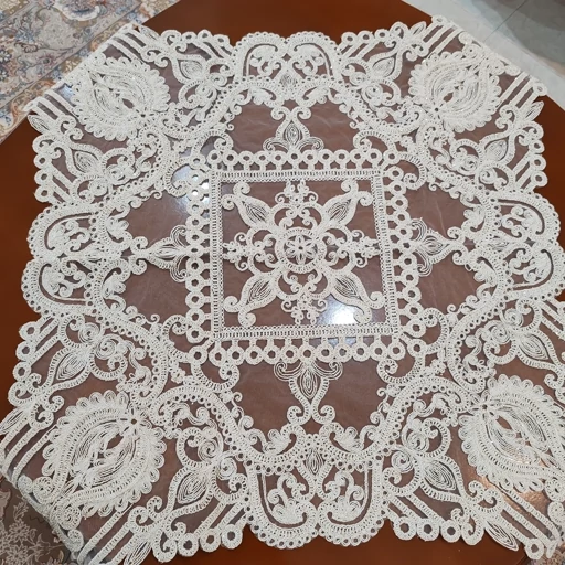 رومیزی مربع دانتل ترک اصل سه تکه طرح الگانت