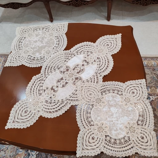 ست رومیزی پنج تکه مخمل دانتل ترک اصل طرح درسا