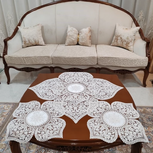 رومیزی مربع دانتل مخمل سه تکه طرح قلب جدید