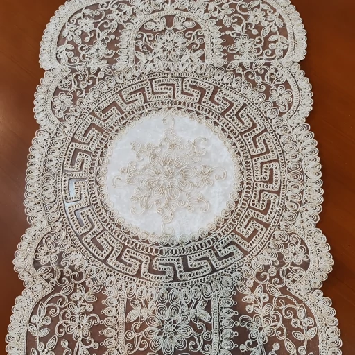 رومیزی دانتل بیضی مربع سه تکه ترک اصل طرح ورساچه
