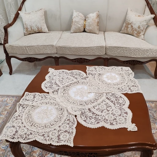 رومیزی دانتل بیضی مربع سه تکه ترک اصل طرح ورساچه