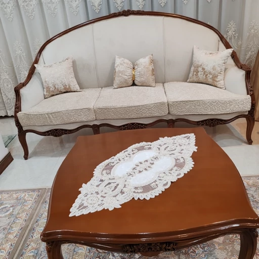 رومیزی بیضی مخمل دانتل سه تکه ترک طرح آیسل