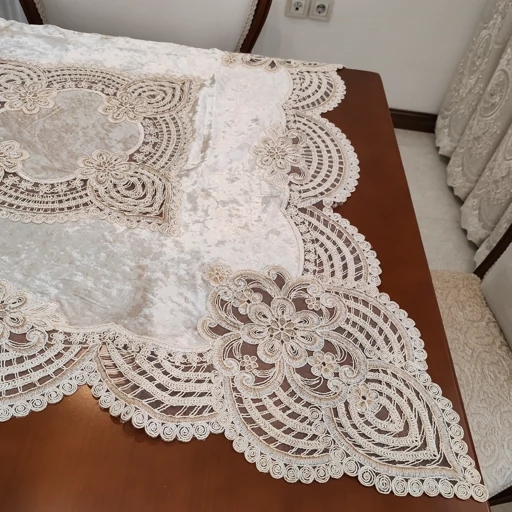 ست رومیزی پنج تکه مخمل دانتل ترک اصل طرح درسا