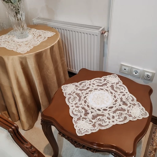 رومیزی مربع دانتل مخمل ترک سه تکه طرح آنجل