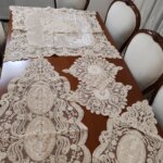 ست رومیزی پنج تکه مخمل دانتل ترک طرح النا