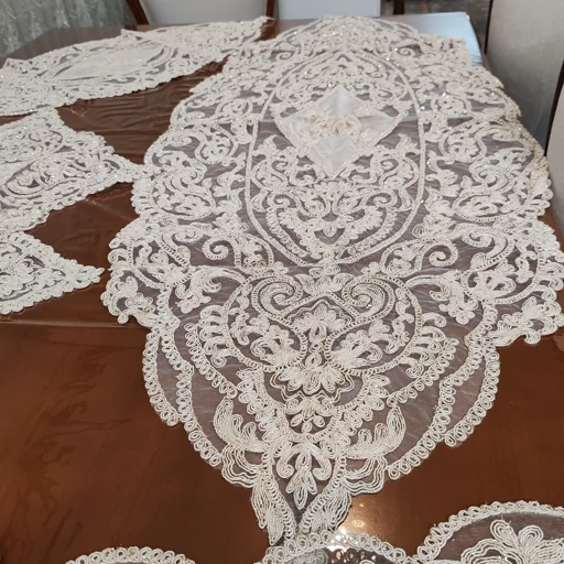 سرویس رومیزی دانتل مخمل ترک اصل پنج تکه آنتیک