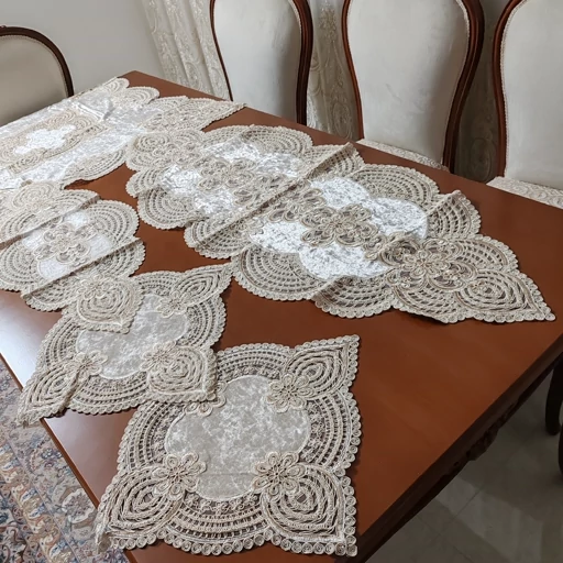 ست رومیزی پنج تکه مخمل دانتل ترک اصل طرح درسا