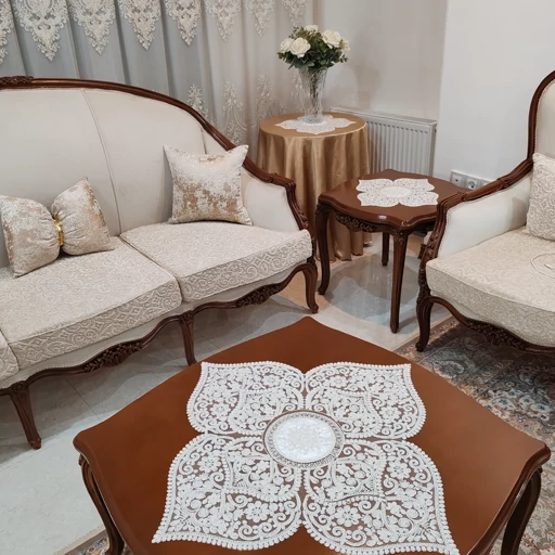 رومیزی مربع دانتل مخمل سه تکه طرح قلب جدید