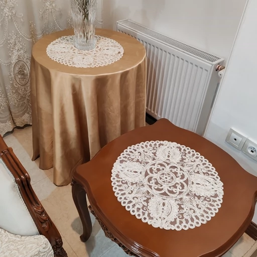 رومیزی گرد دانتل ترک سه تکه جدید طرح الگانت
