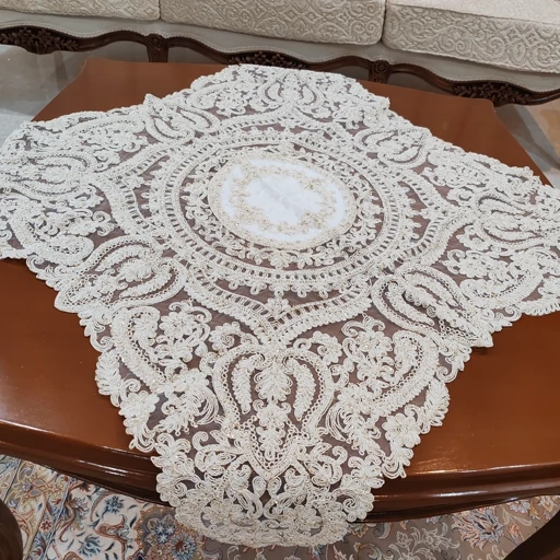 رومیزی مربع دانتل مخمل ترک اصل سه تکه کد11