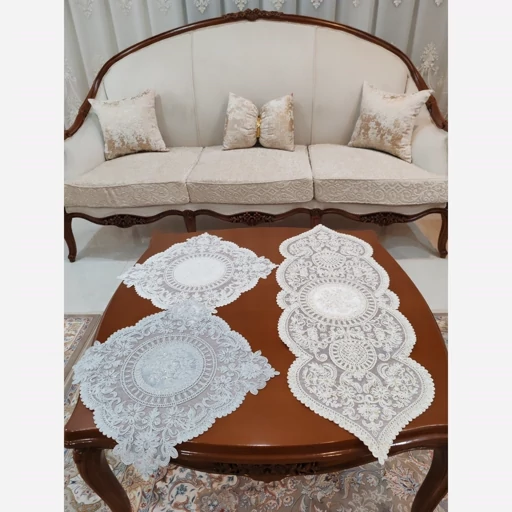 سرویس رومیزی چهار تکه دانتل مخمل طرح کیمیا