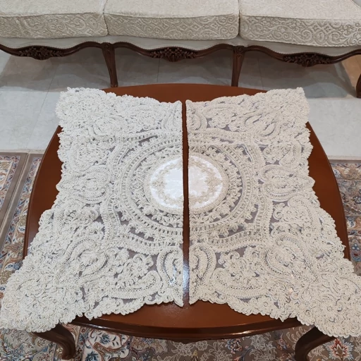 رومیزی مربع دانتل مخمل ترک اصل سه تکه کد11