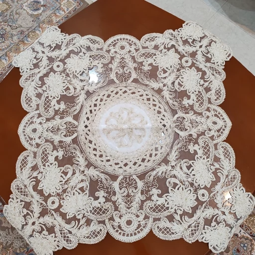 رومیزی مربع دانتل مخمل ترک سه تکه طرح آنجل