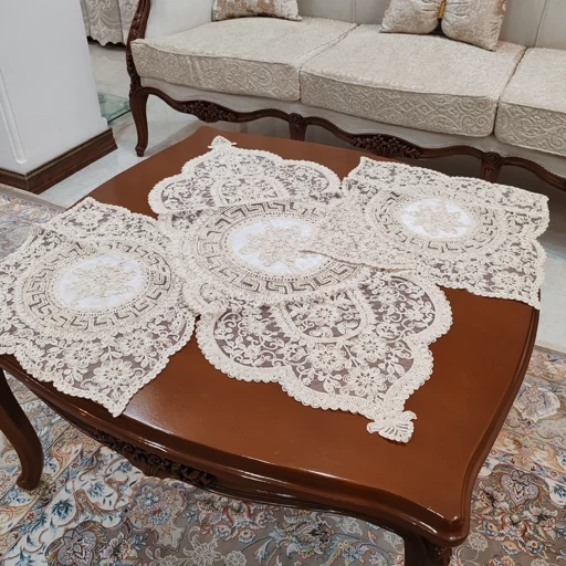 رومیزی دانتل بیضی مربع سه تکه ترک اصل طرح ورساچه