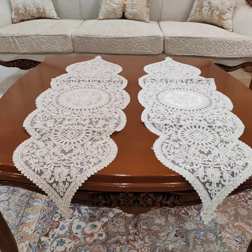 سرویس رومیزی دانتل مخمل ترک چهار تکه مدل تاج