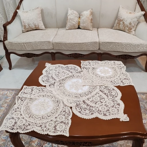 رومیزی دانتل بیضی مربع سه تکه ترک اصل طرح ورساچه