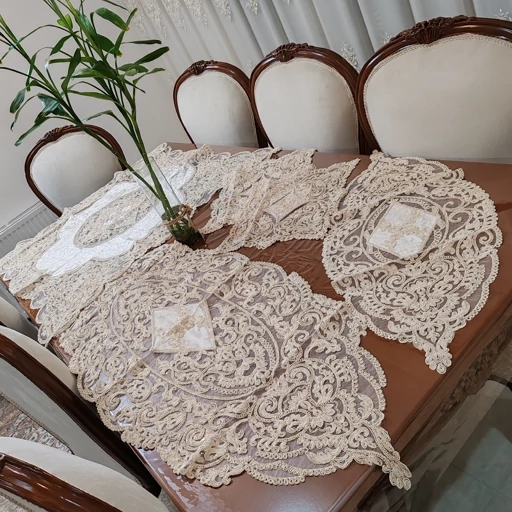 سرویس رومیزی دانتل مخمل ترک اصل پنج تکه آنتیک