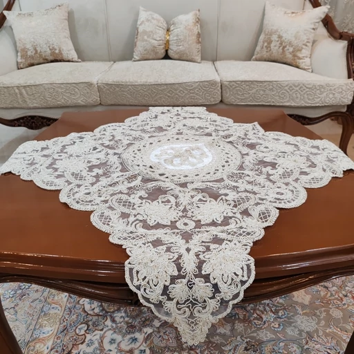 رومیزی مربع دانتل مخمل ترک سه تکه طرح آنجل