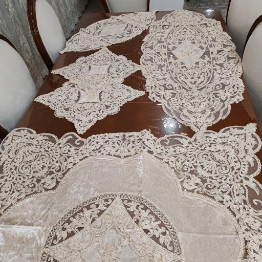 سرویس رومیزی دانتل مخمل ترک اصل پنج تکه آنتیک