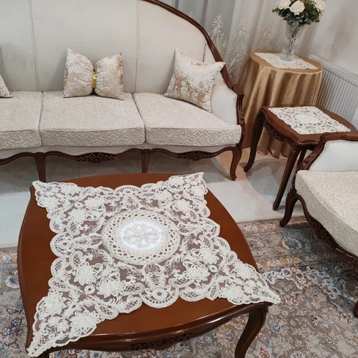 رومیزی مربع دانتل مخمل ترک سه تکه طرح آنجل