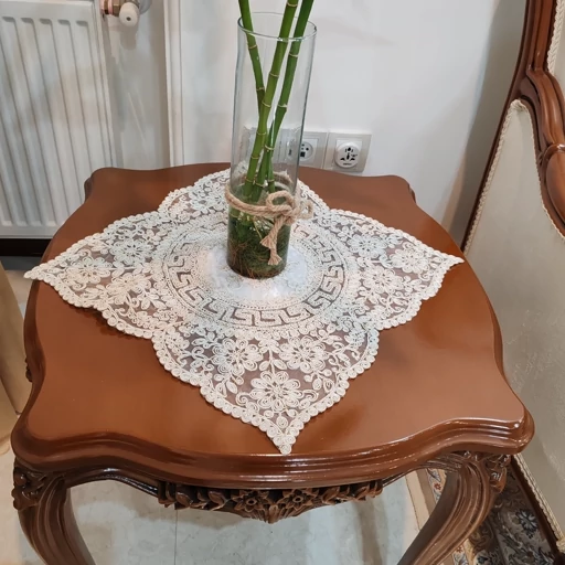 رومیزی دانتل بیضی مربع سه تکه ترک اصل طرح ورساچه