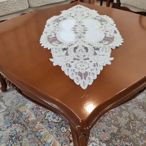 رومیزی بیضی مخمل دانتل سه تکه ترک طرح آیسل