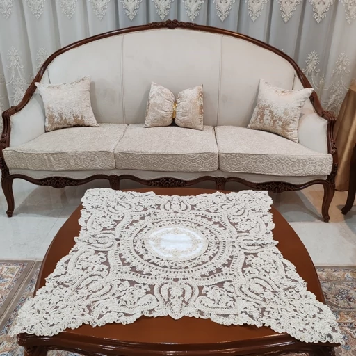 رومیزی مربع دانتل مخمل ترک اصل سه تکه کد11