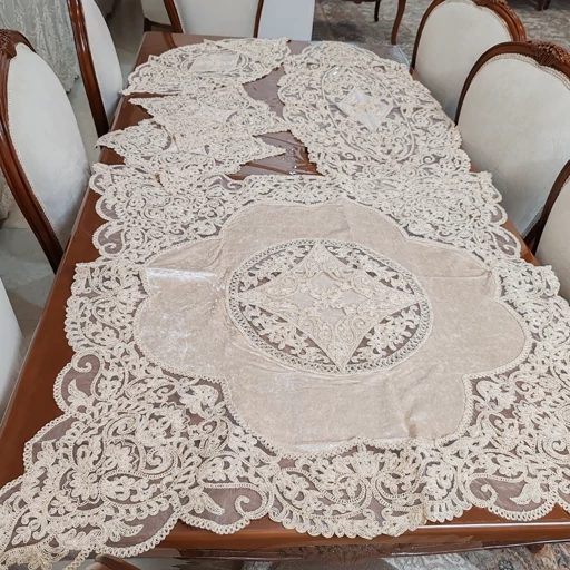 سرویس رومیزی دانتل مخمل ترک اصل پنج تکه آنتیک