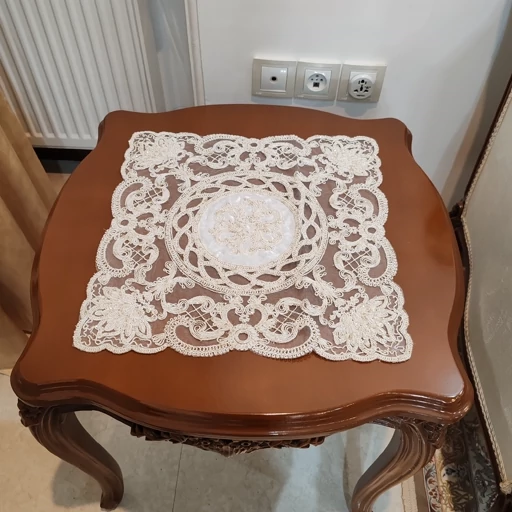 رومیزی مربع دانتل مخمل ترک سه تکه طرح آنجل