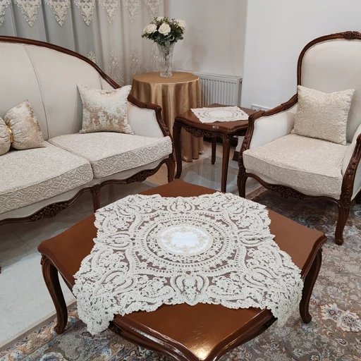 رومیزی مربع دانتل مخمل ترک اصل سه تکه کد11