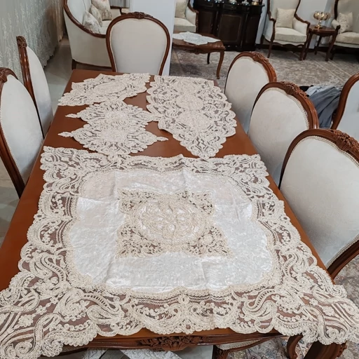 ست رومیزی پنج تکه مخمل دانتل ترک طرح النا