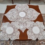 رومیزی مربع دانتل مخمل سه تکه طرح قلب جدید