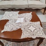 رومیزی دانتل مخمل ترک الیز سه تکه طرح آنتیک