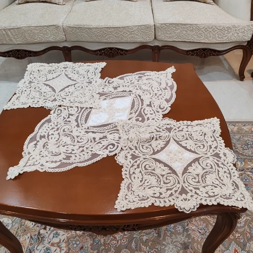 سرویس رومیزی دانتل مخمل ترک اصل پنج تکه آنتیک